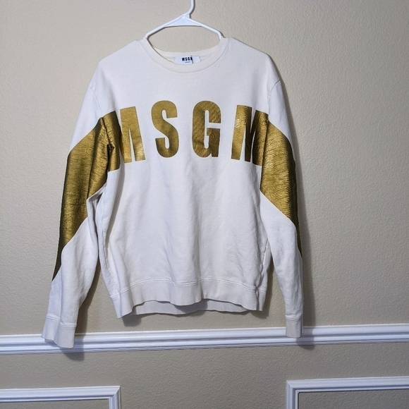 MSGM White and Gold Oversized Pullover Sweatshirt - Picture 2 of 4